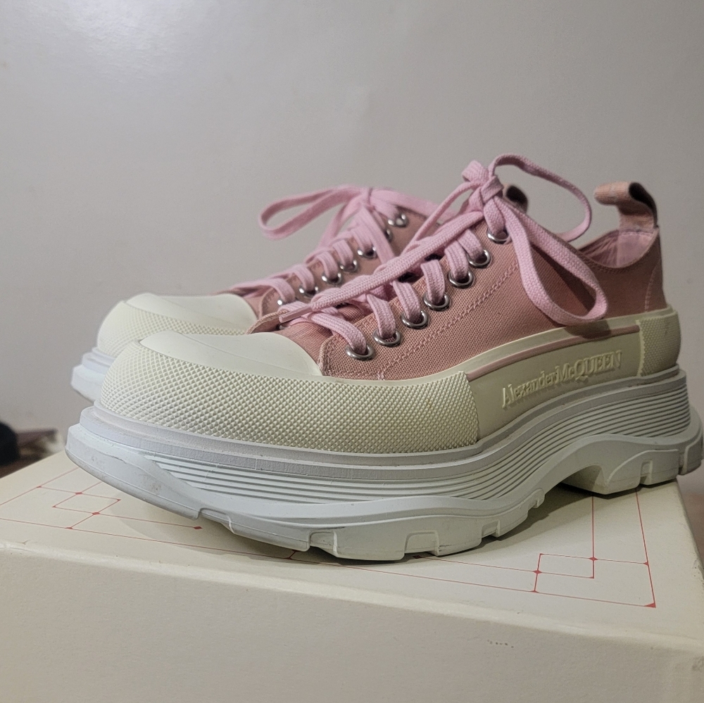 Alexander McQueen Pink Chunky Heel Canvas Sneakers